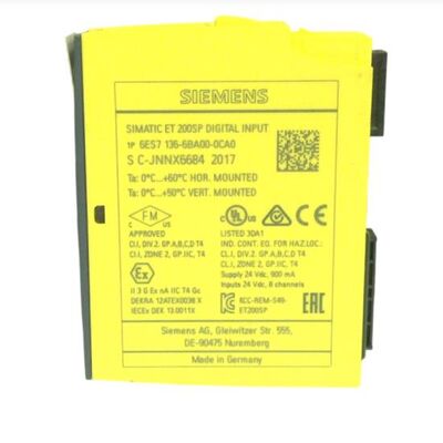 Siemens 6ES7136-6BA00-0CA0 ET200SP F-DI 8x24VDC HF Μονάδα Ασφαλείας Εισόδου με Πιστοποίηση SIL3 και Βαθμολογία PL e